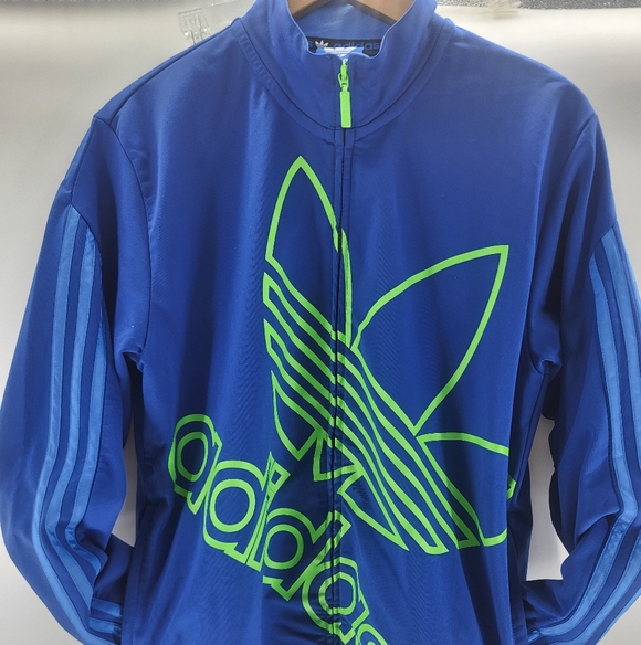 adidas Other - Adidas Jacket Mens Small Blue Green Track Trefoil Big Logo Spell Out Full Zip